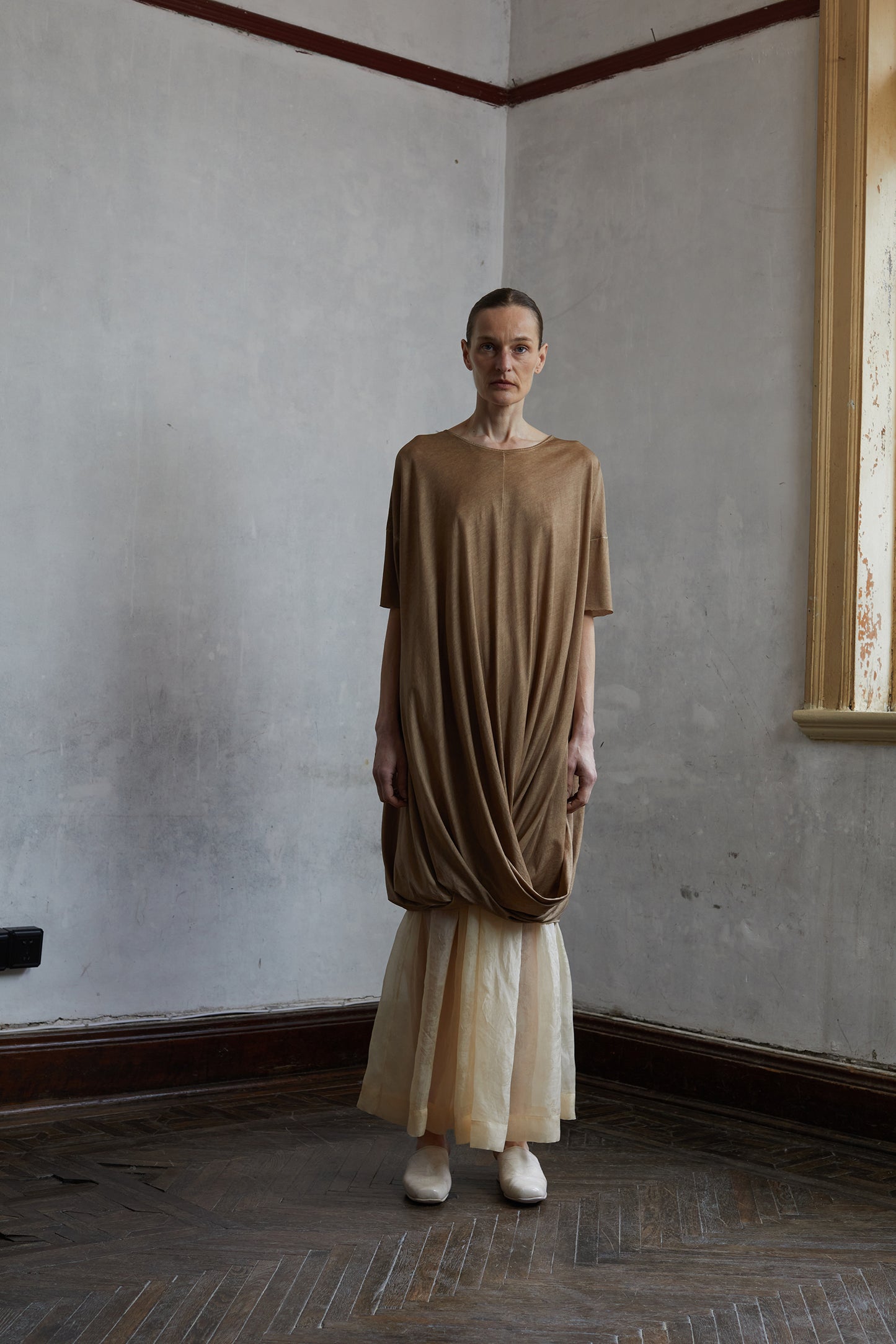 Dirty Dyed Mulberry Silk Knit Shape Long T-Shirt