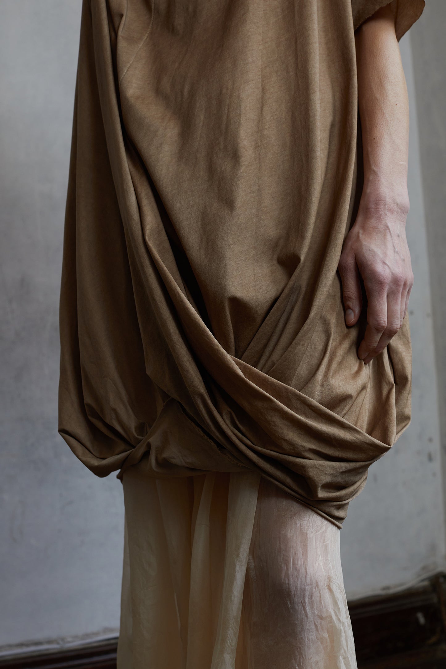 Dirty Dyed Mulberry Silk Knit Shape Long T-Shirt
