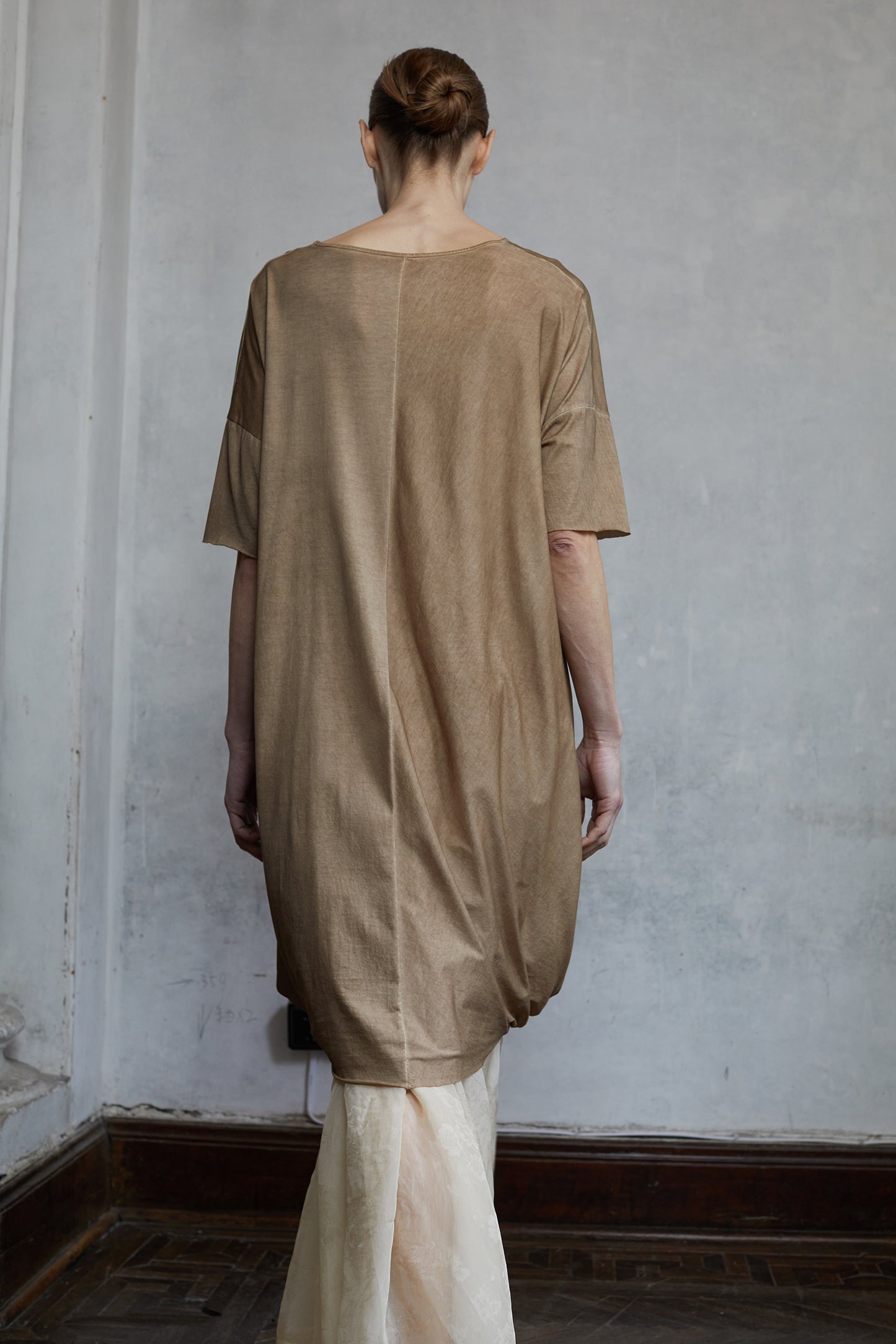 Dirty Dyed Mulberry Silk Knit Shape Long T-Shirt