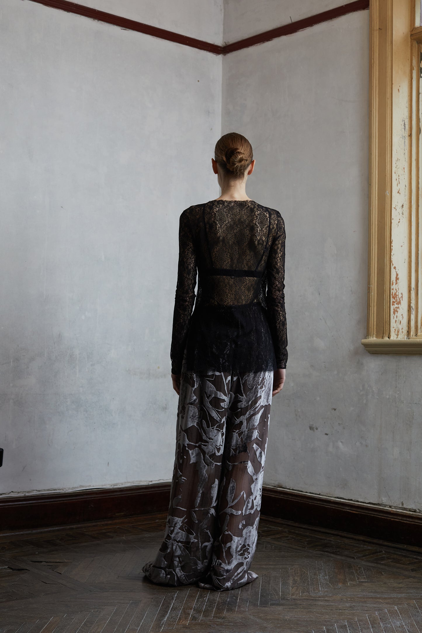 Silk Organza Burnout Layered Camisole Skirt and Pants Set