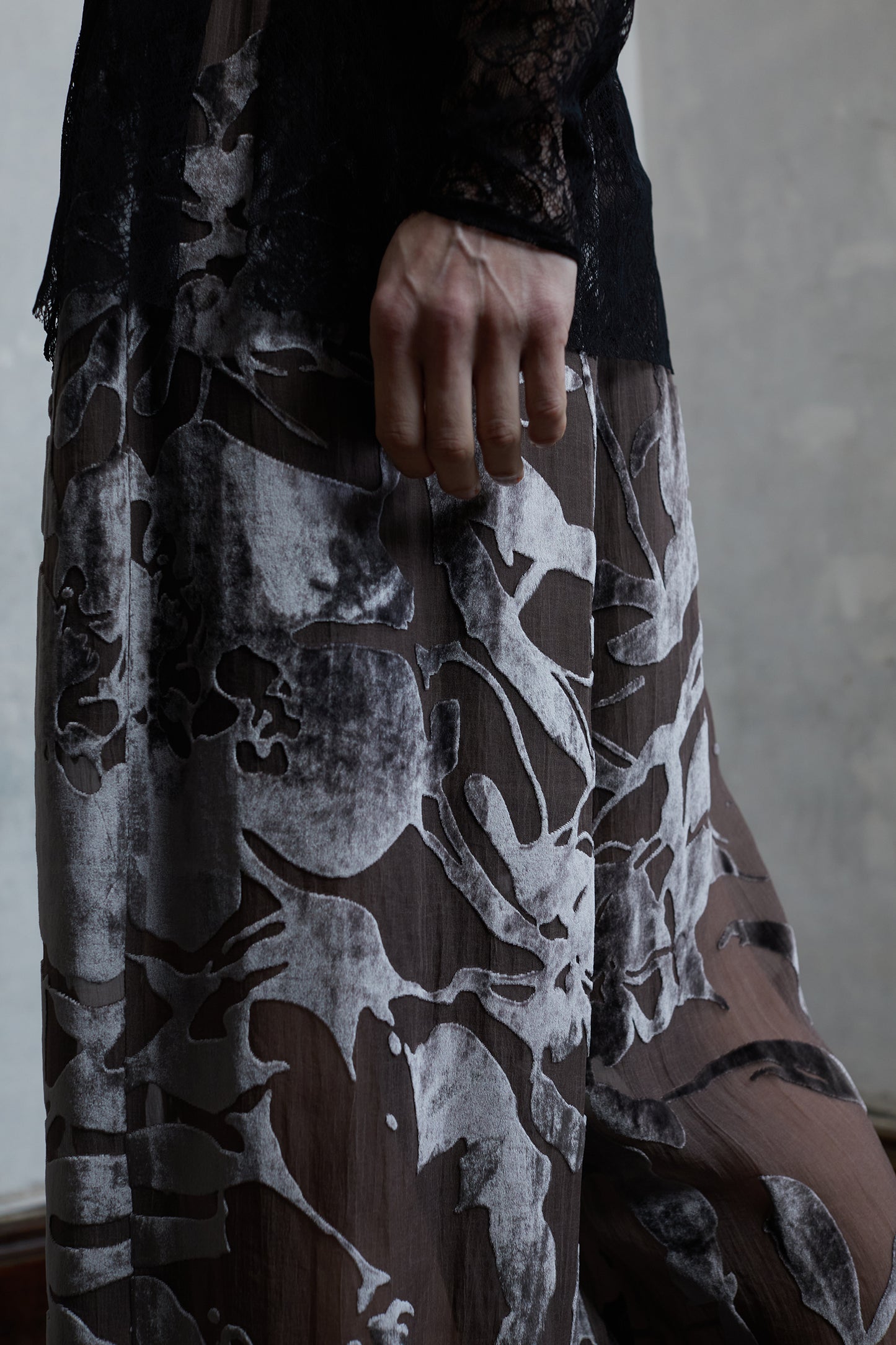 Silk Organza Burnout Layered Camisole Skirt and Pants Set