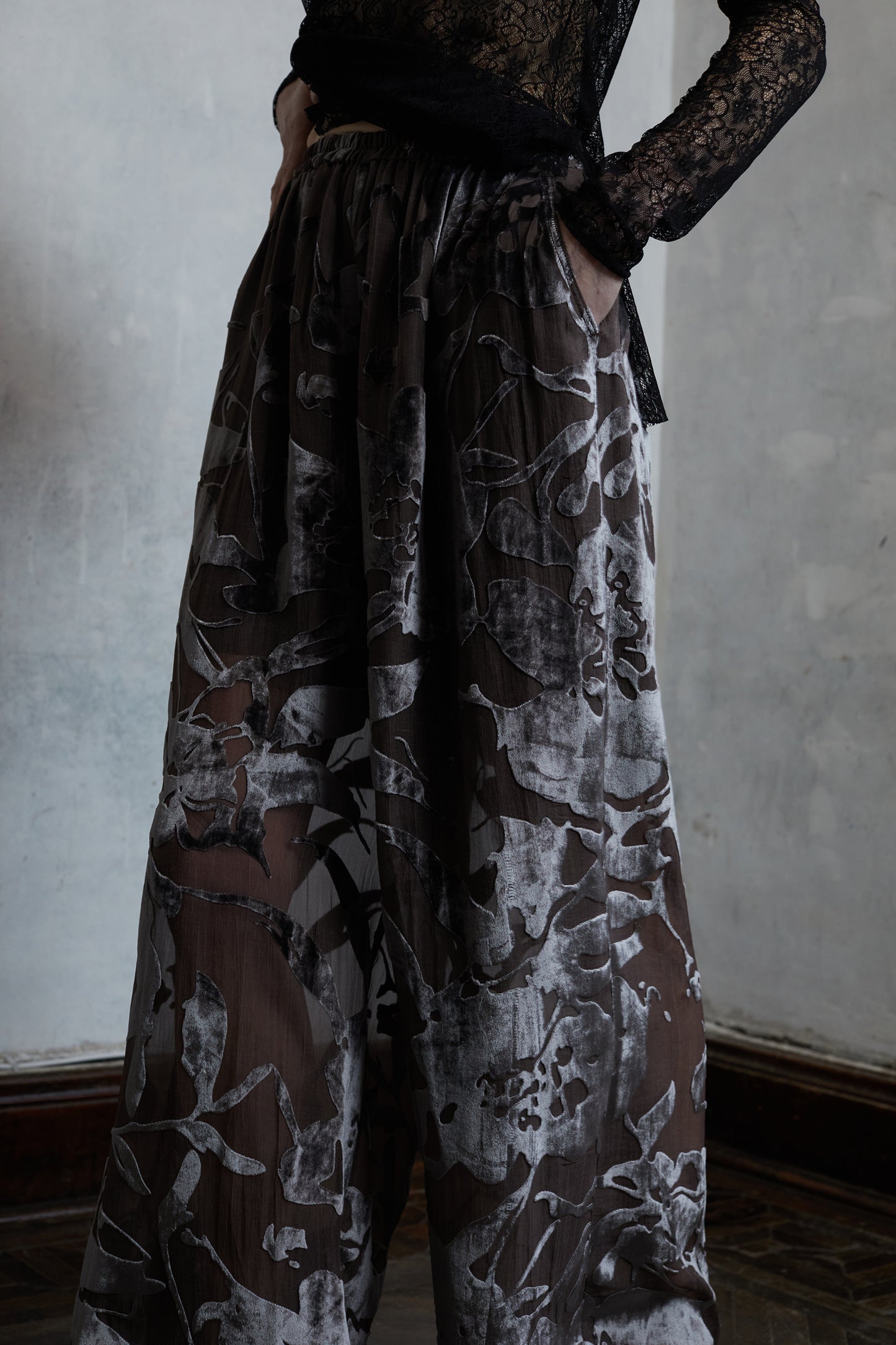 Silk Organza Burnout Layered Camisole Skirt and Pants Set