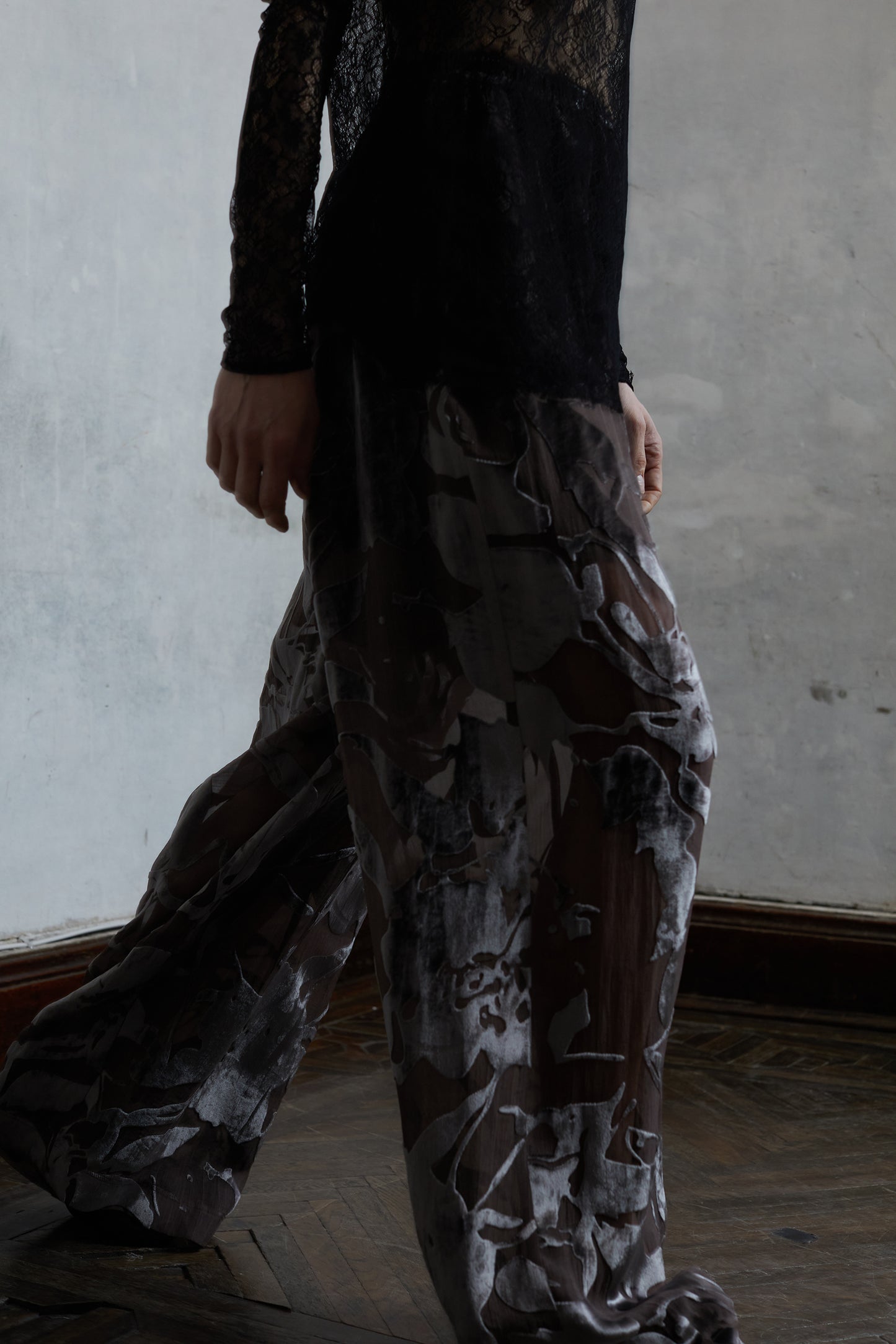 Silk Organza Burnout Layered Camisole Skirt and Pants Set