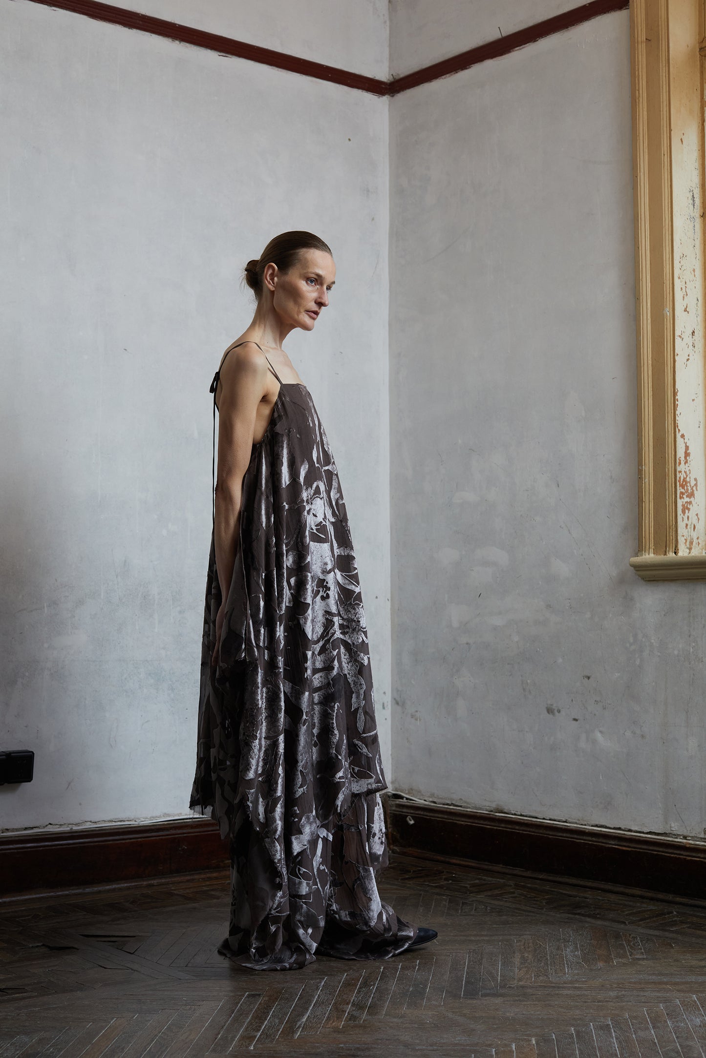 Silk Organza Burnout Layered Camisole Skirt and Pants Set