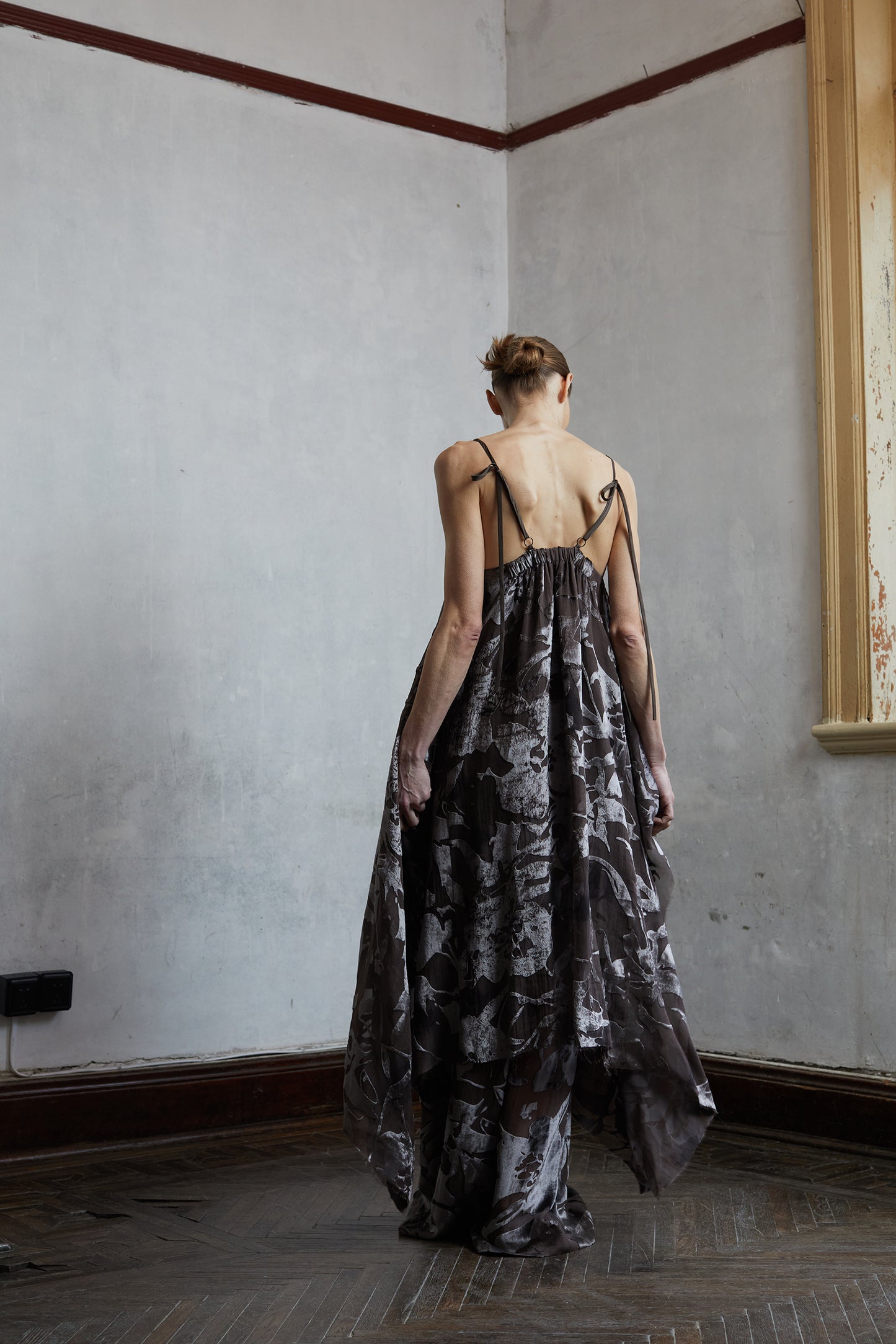 Silk Organza Burnout Layered Camisole Skirt and Pants Set