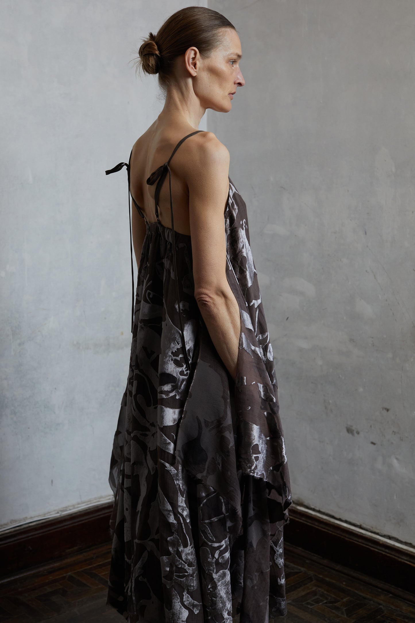 Silk Organza Burnout Layered Camisole Skirt and Pants Set