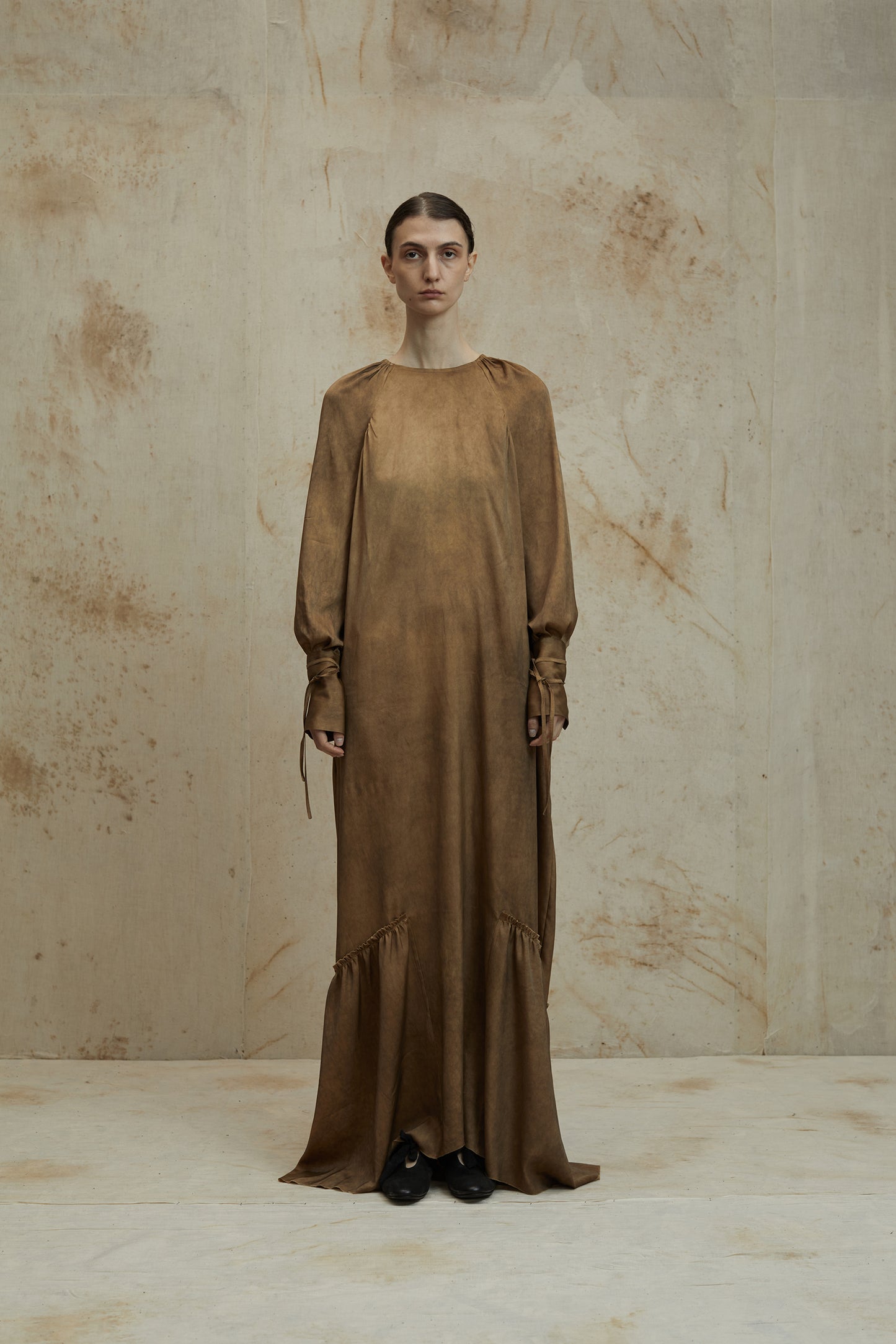 Silk long classic dress Ruffle design