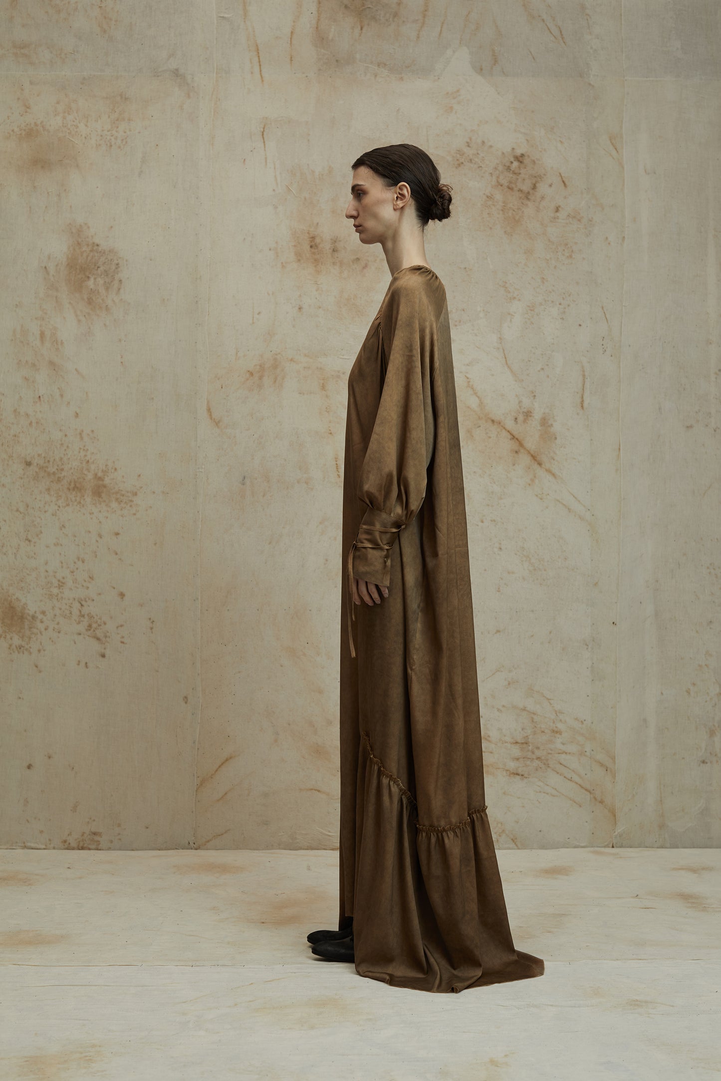 Silk long classic dress Ruffle design