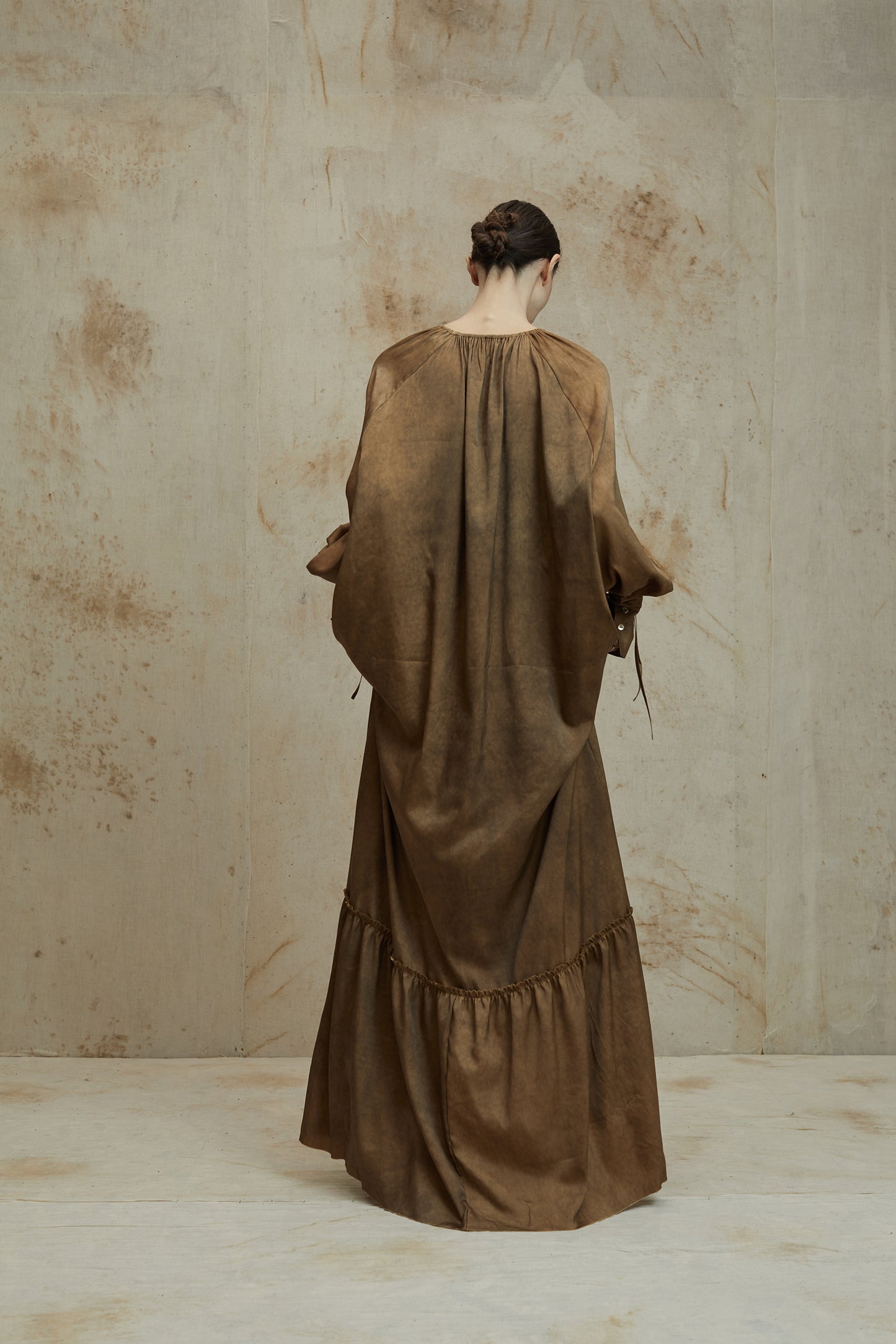 Silk long classic dress Ruffle design