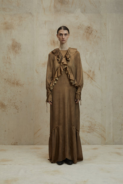 Silk long classic dress Ruffle design