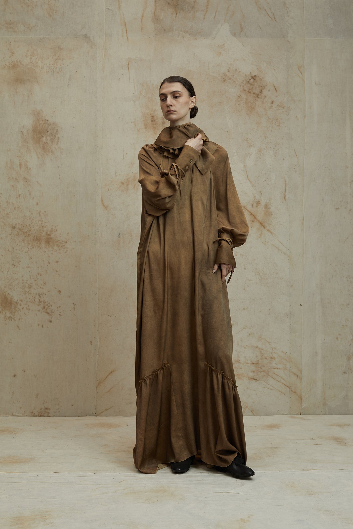 Silk long classic dress Ruffle design