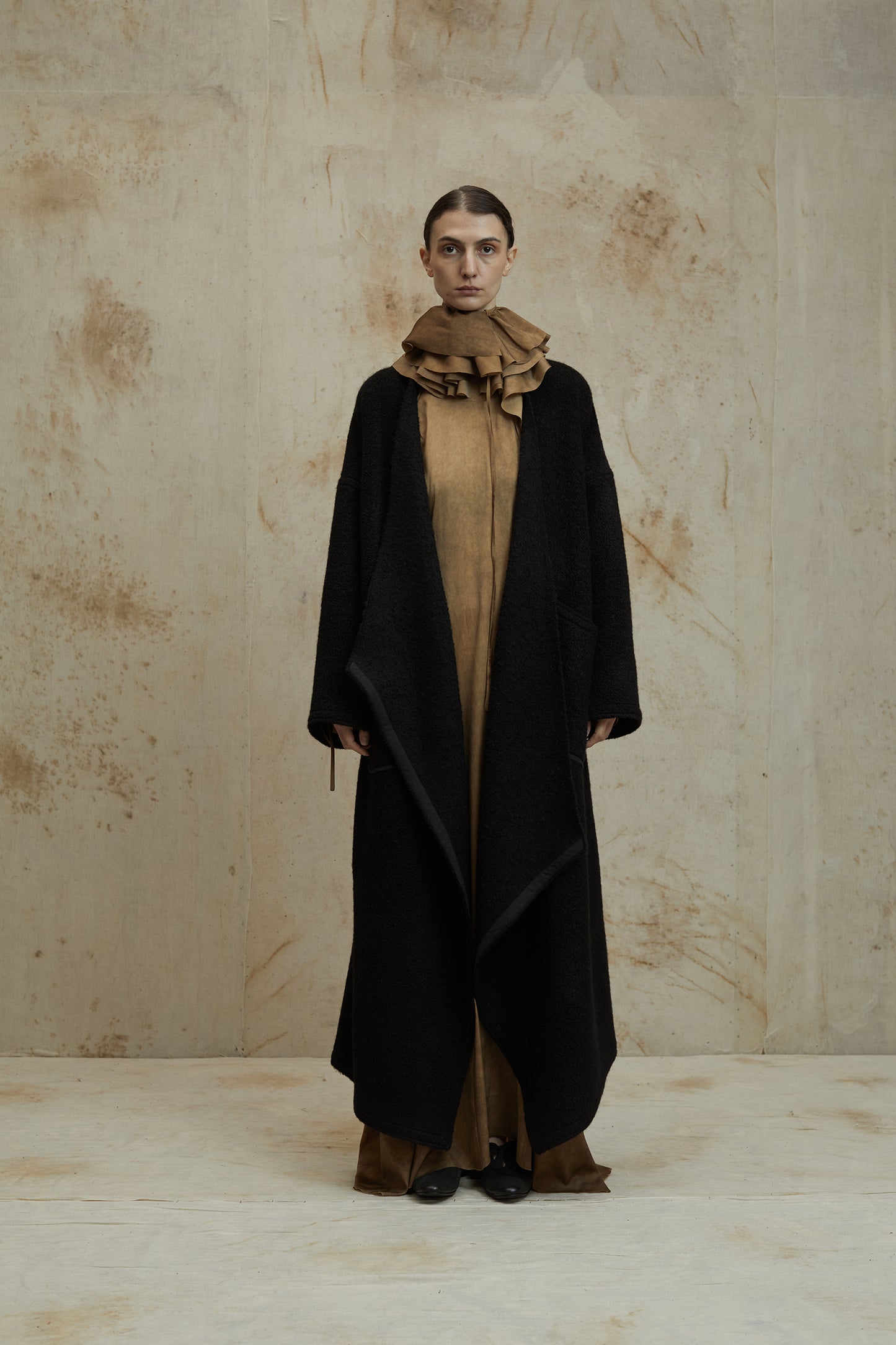 Black Alpaca Wool Loop Coat