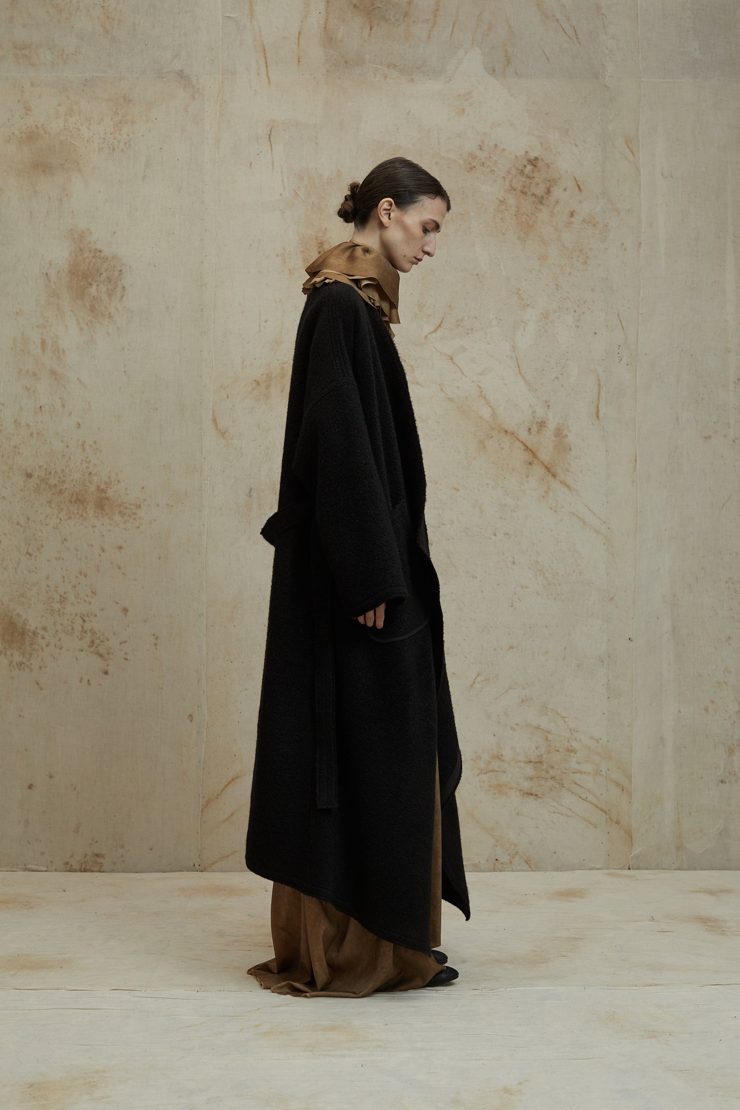 Black Alpaca Wool Loop Coat