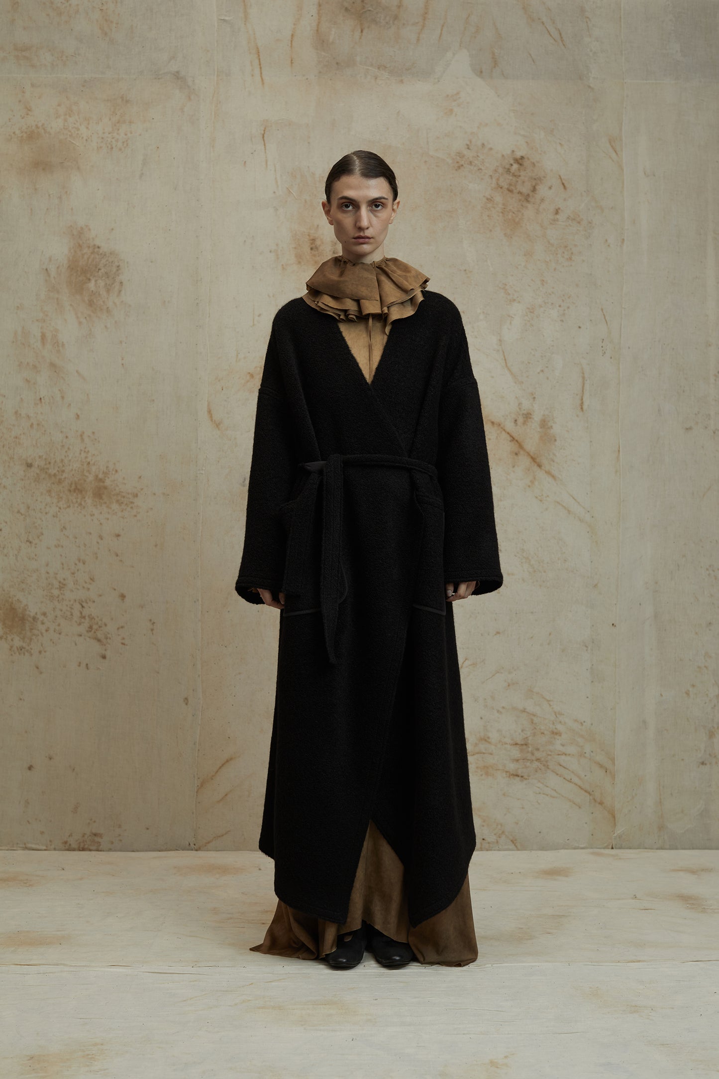 Black Alpaca Wool Loop Coat