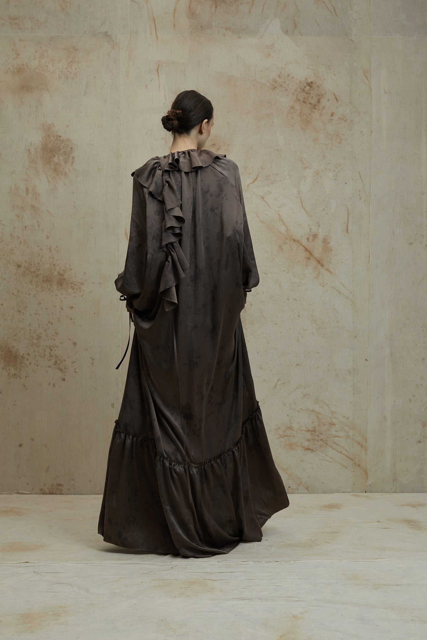Silk long classic dress Ruffle design