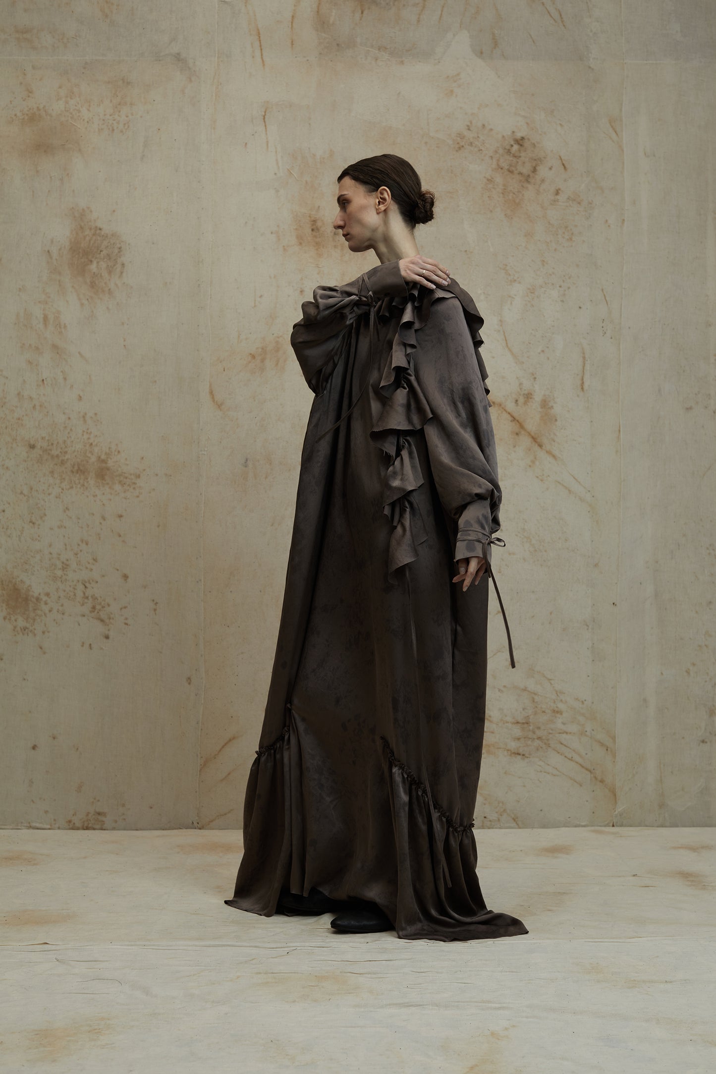 Silk long classic dress Ruffle design