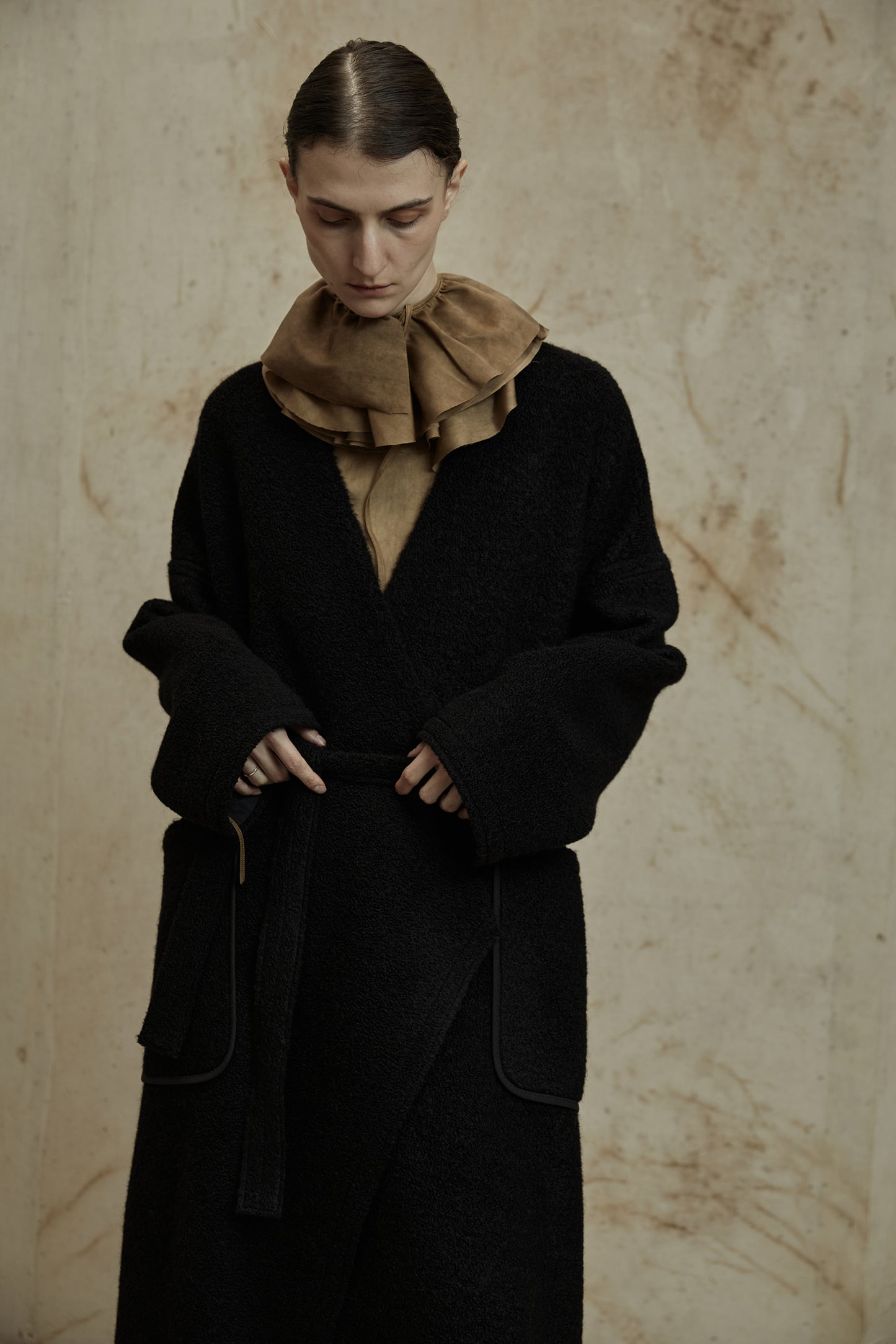 Black Alpaca Wool Loop Coat