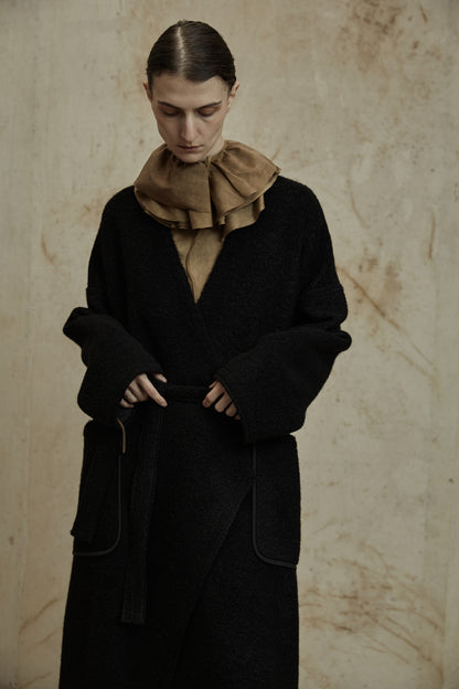 Black Alpaca Wool Loop Coat