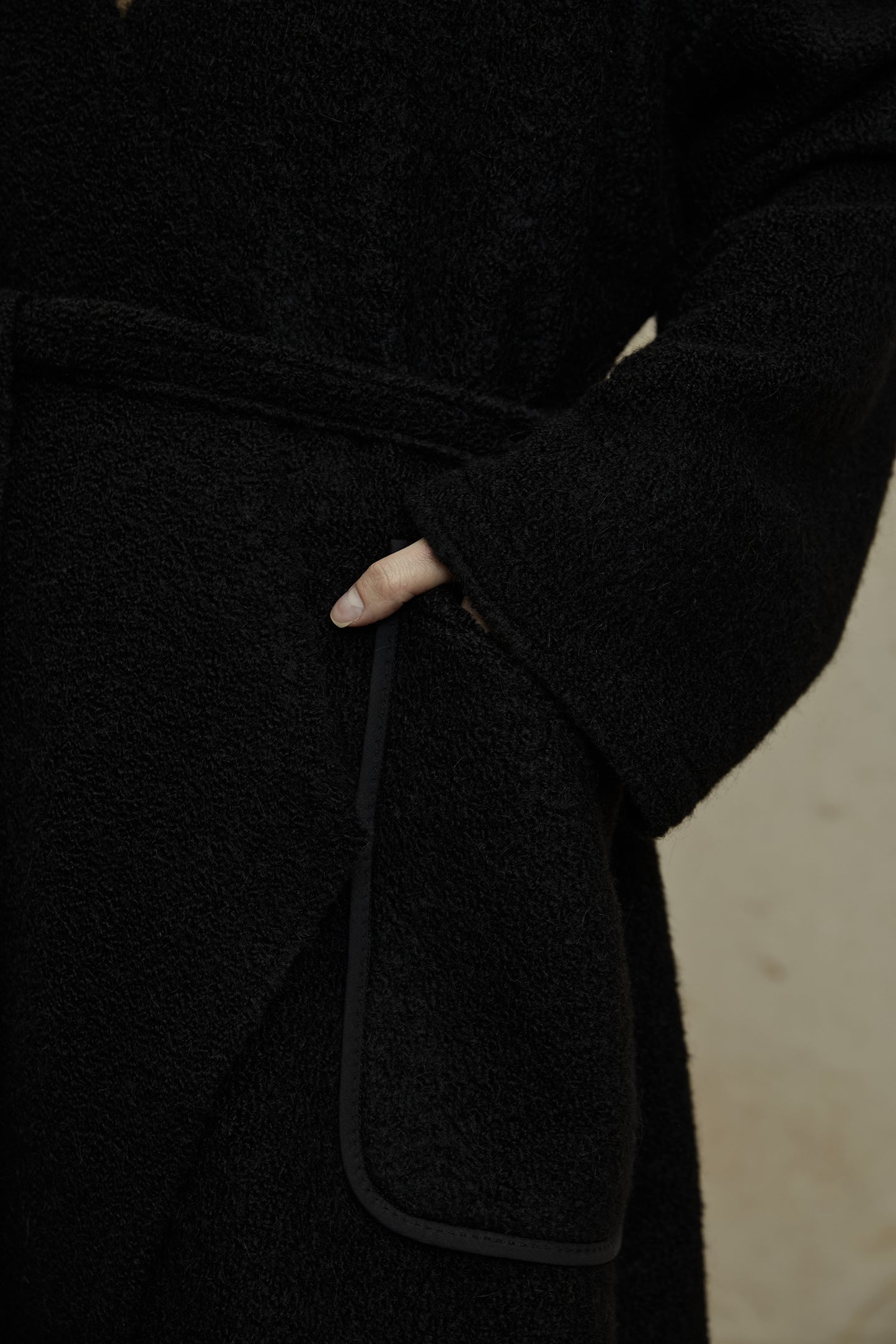 Black Alpaca Wool Loop Coat