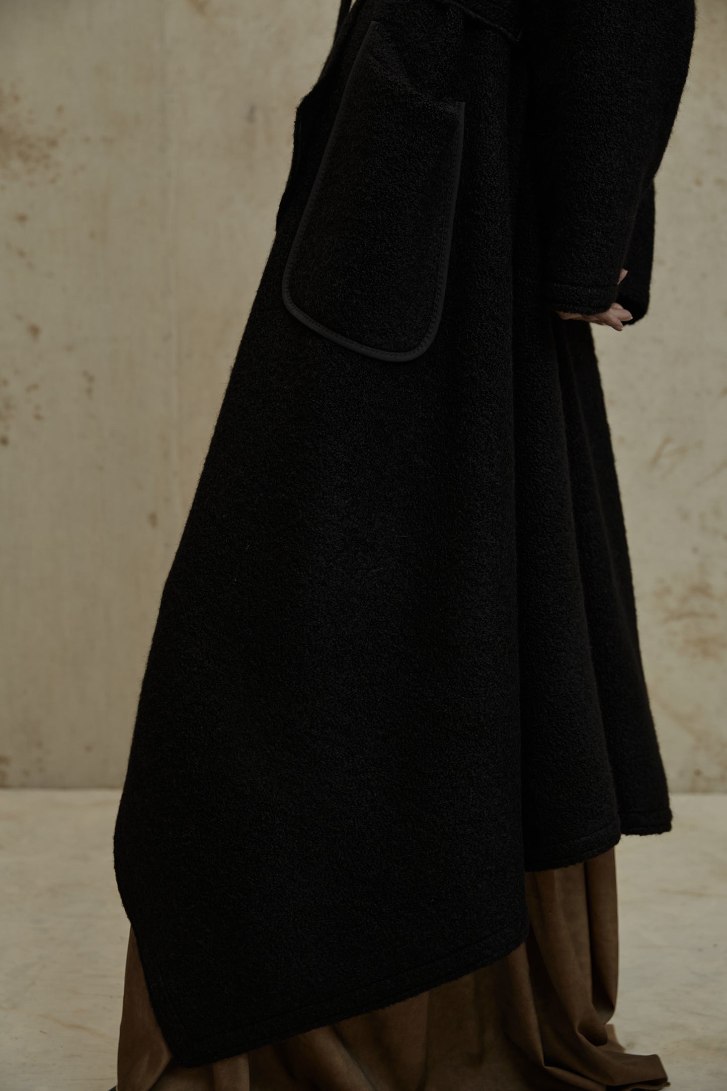 Black Alpaca Wool Loop Coat