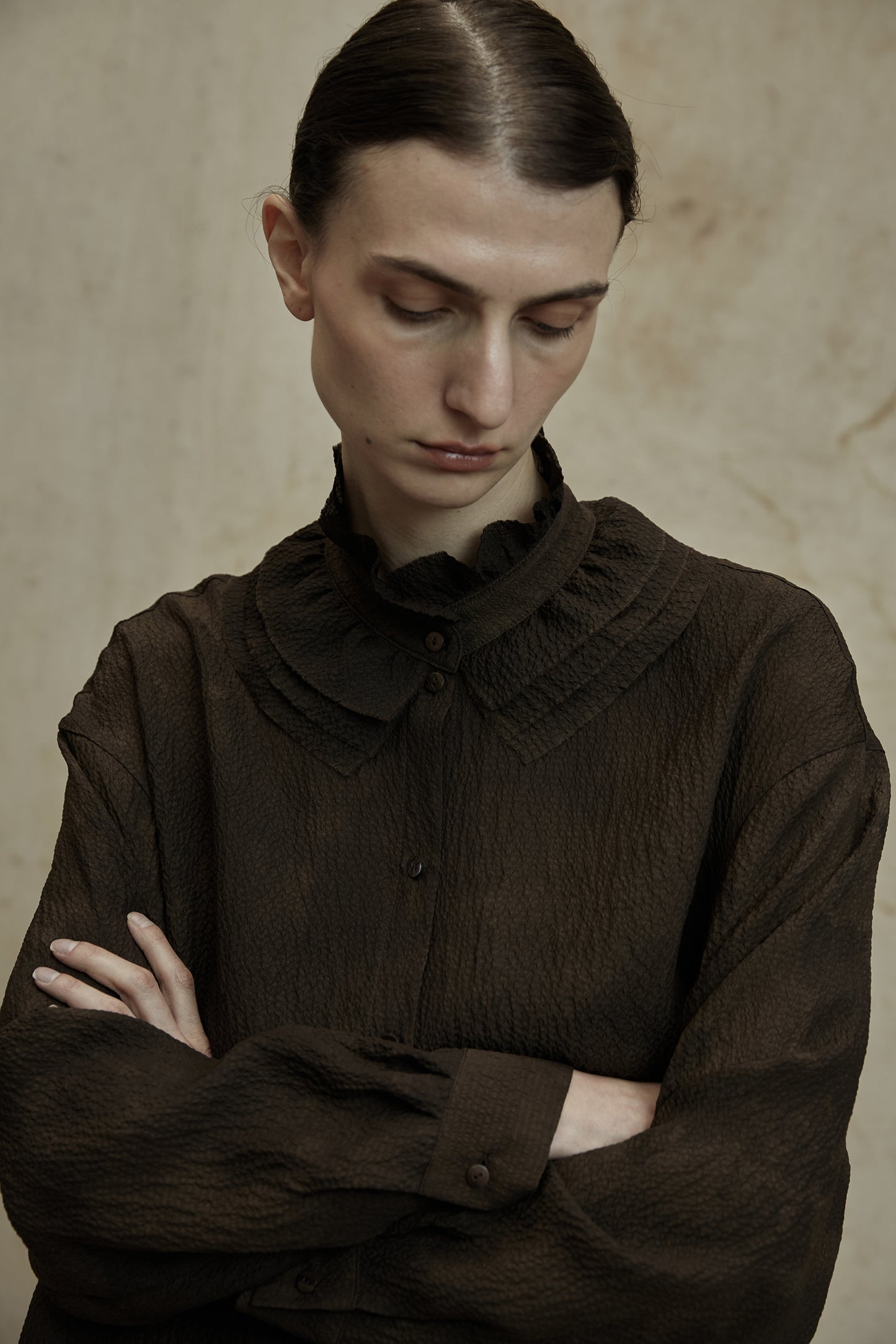 Mud Dye Classical Silk Asymmetric Shirt and Skirt Set
