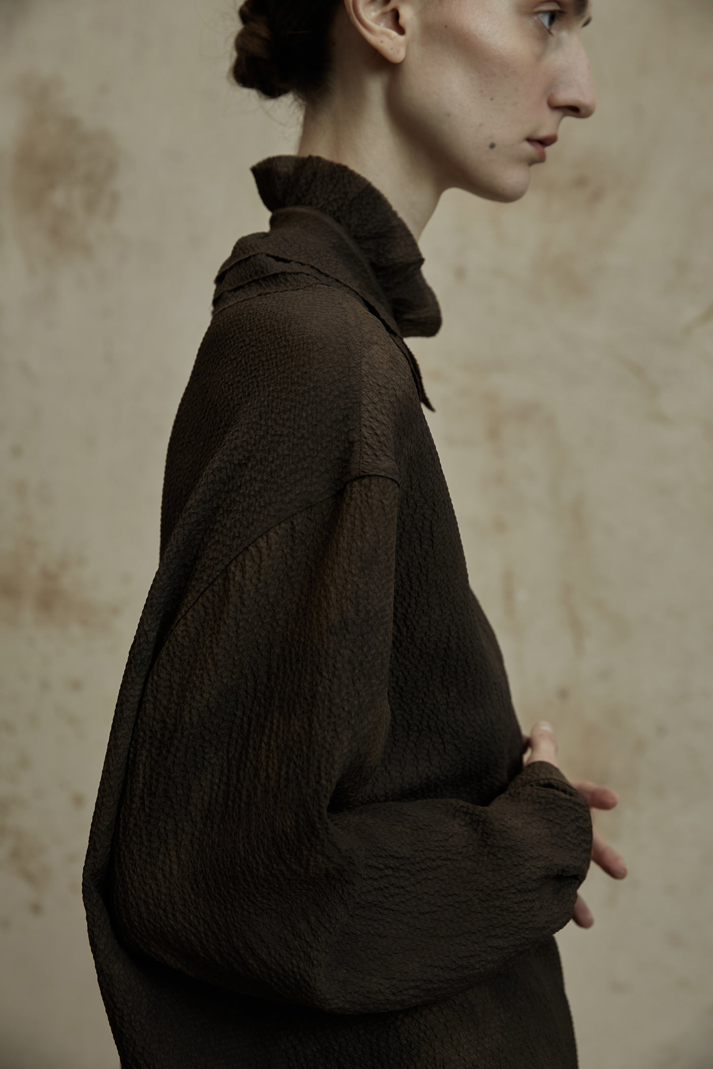 Mud Dye Classical Silk Asymmetric Shirt and Skirt Set
