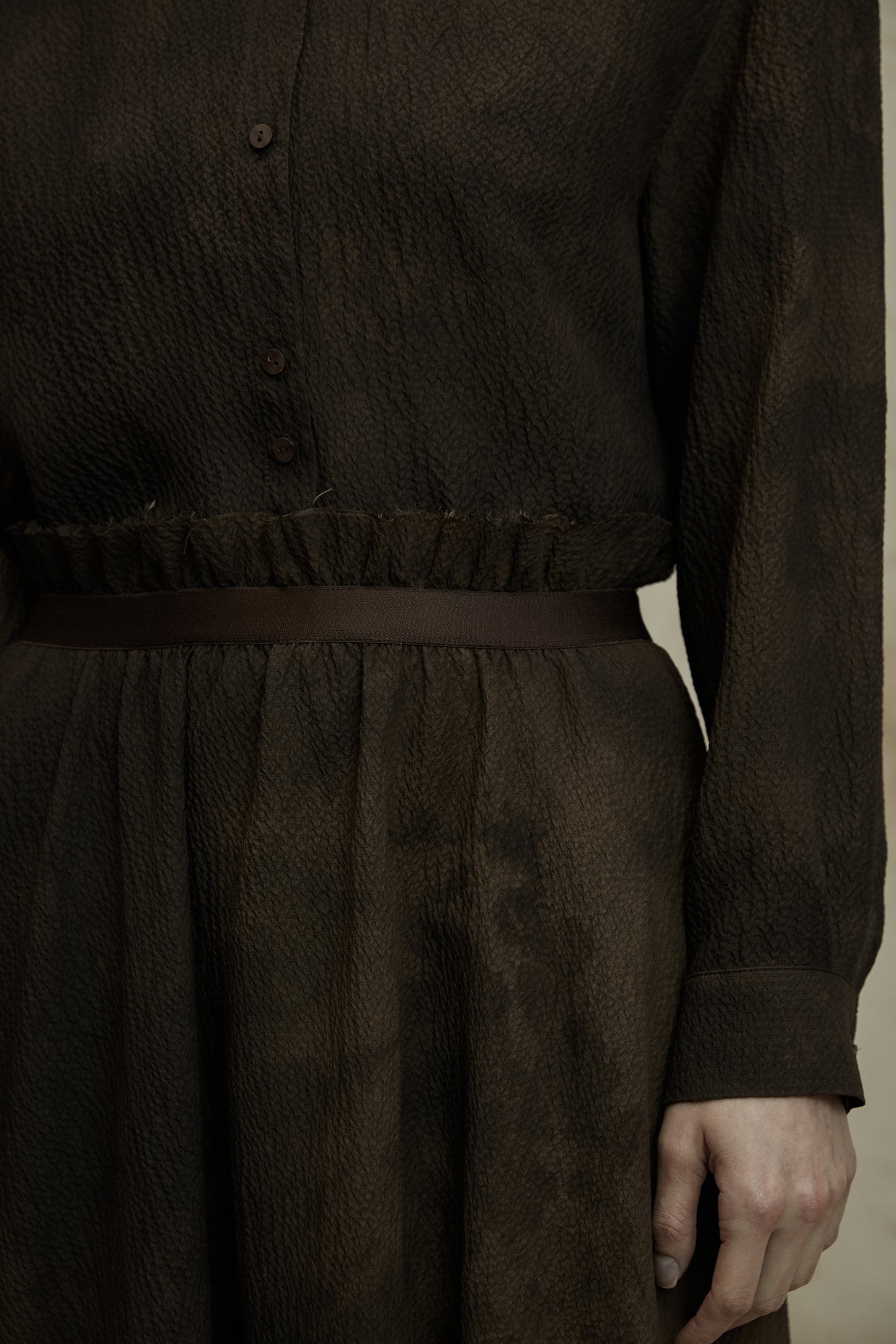 Mud Dye Classical Silk Asymmetric Shirt and Skirt Set