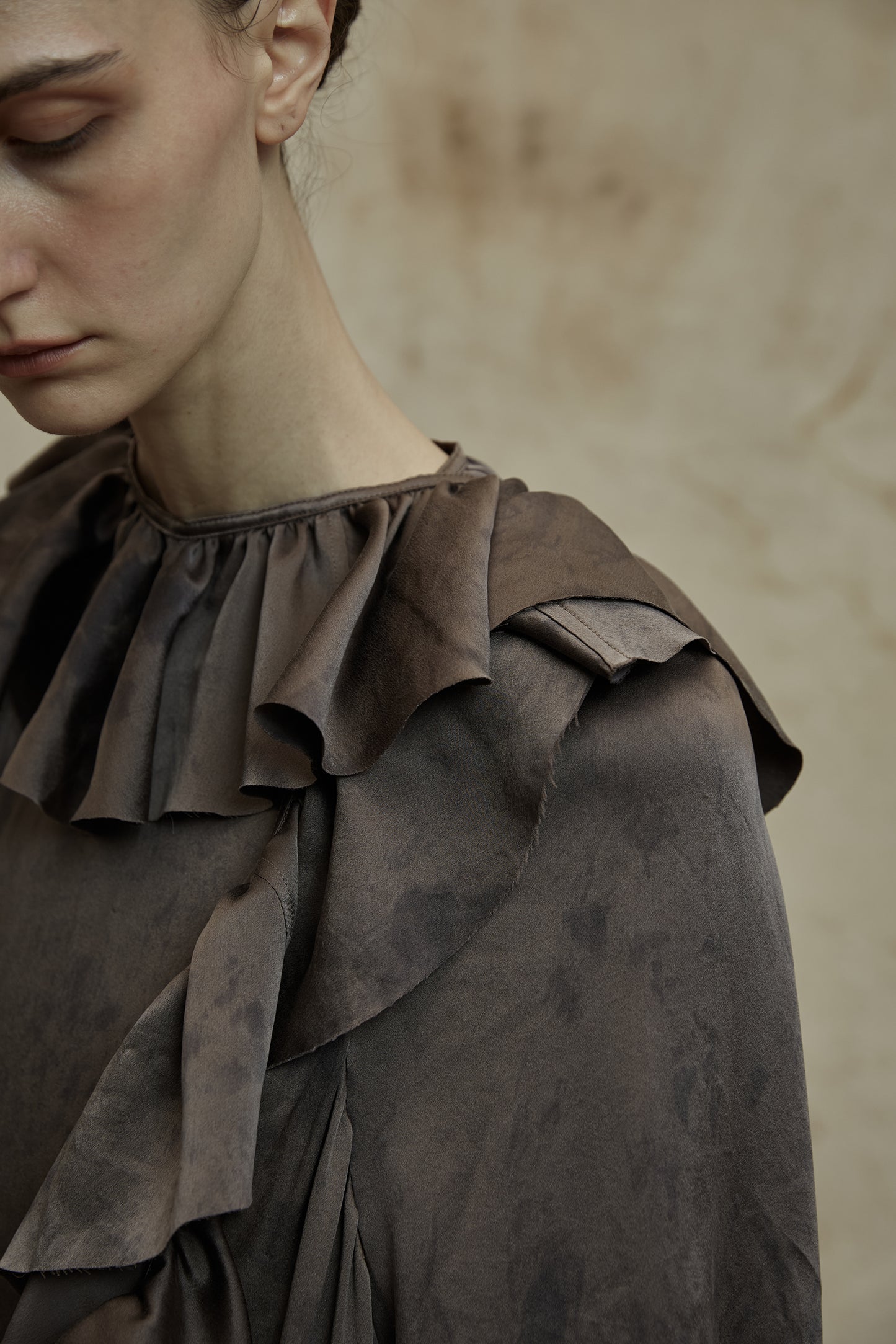 Silk long classic dress Ruffle design