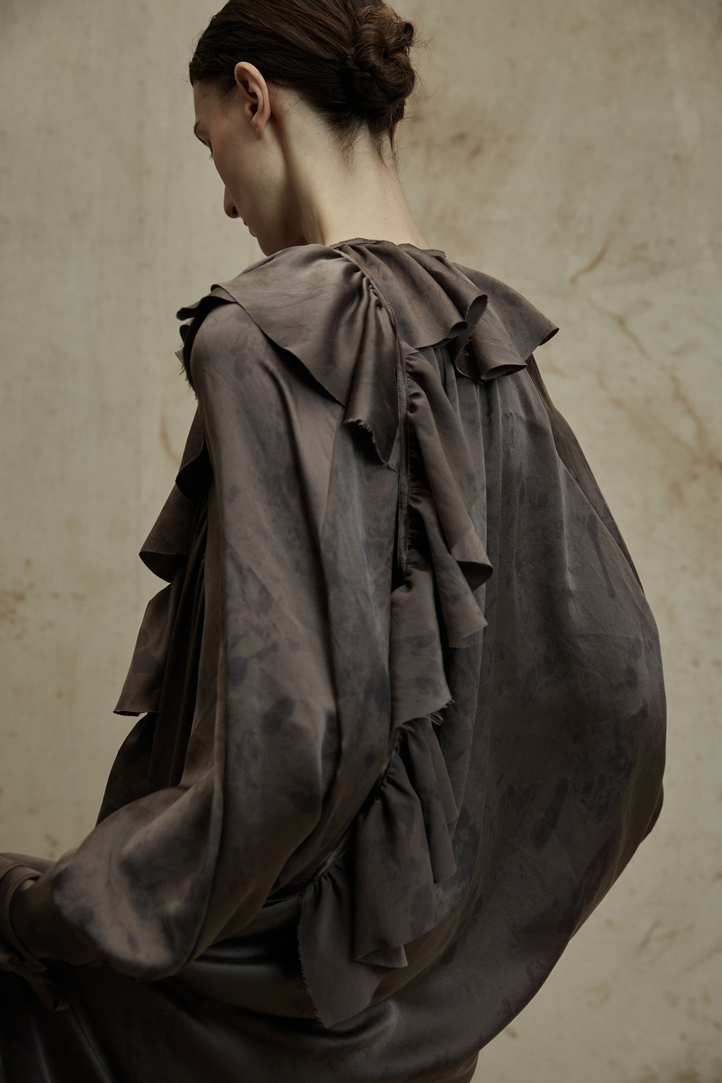 Silk long classic dress Ruffle design
