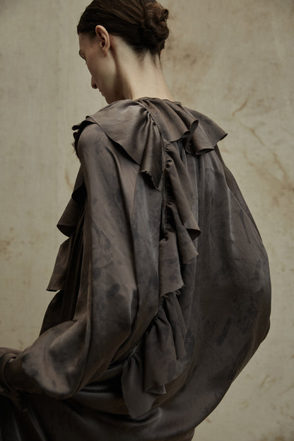 Silk long classic dress Ruffle design