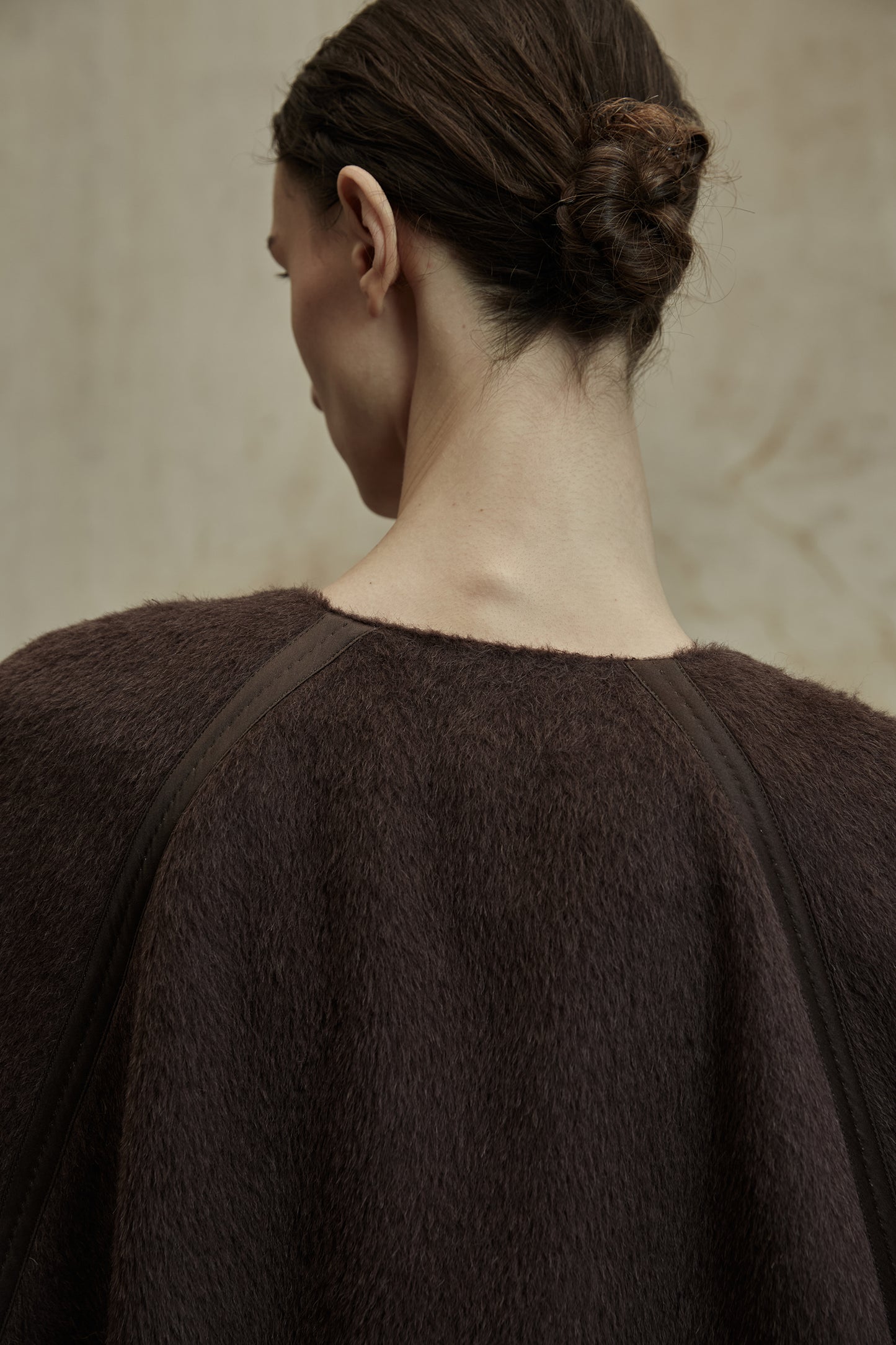 Alpaca Wool Round Shoulder Design Silk Patchwork Long Coat