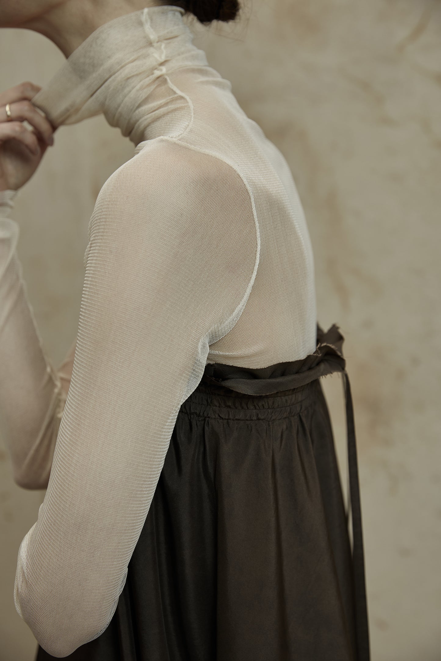 High Neck Mesh Bottom Shirt