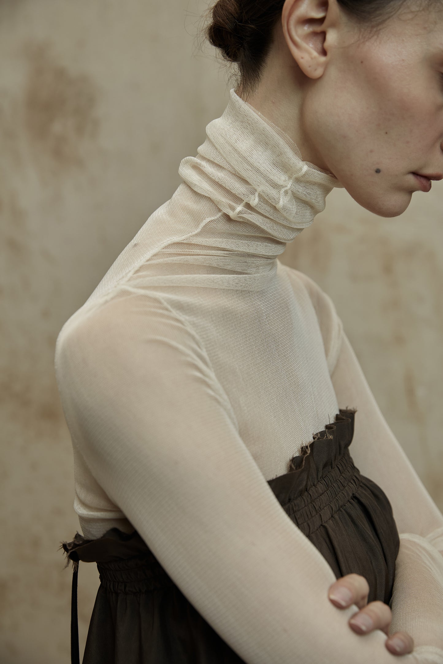 High Neck Mesh Bottom Shirt