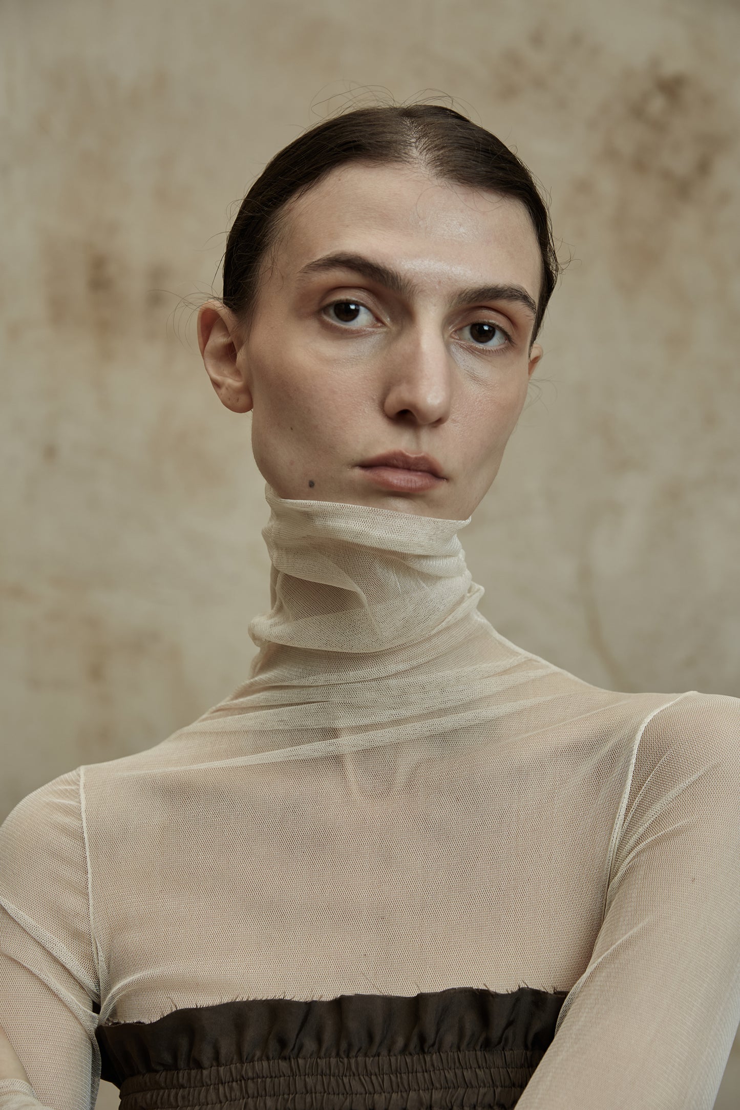 High Neck Mesh Bottom Shirt